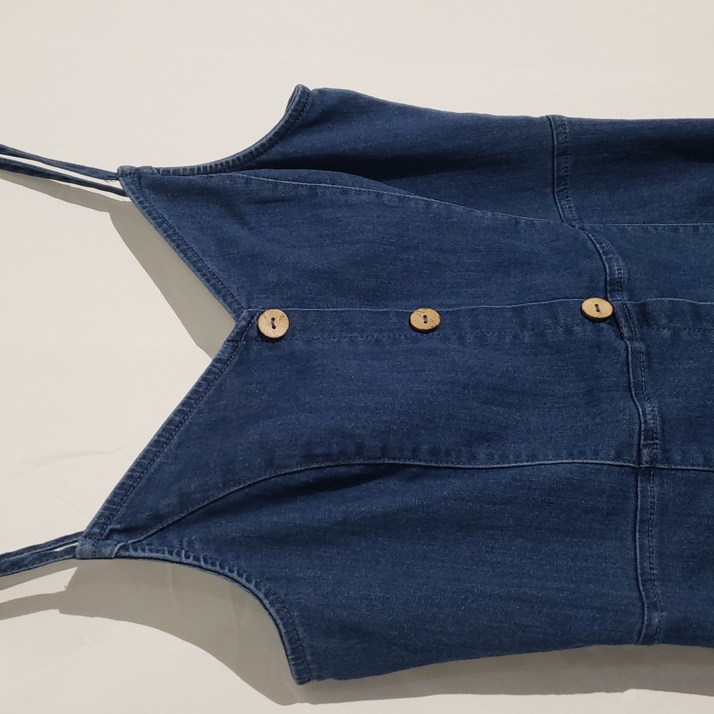Denim Sleeveless Strappy Mini Dress Button Down Details Bodycon Juniors Large - Picture 2 of 8